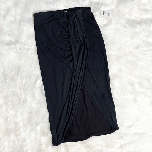 Charlotte Russe Womens Wrap Twist Midi Skirt Black Stretch Ruched Pleated Size S - Picture 1 of 4